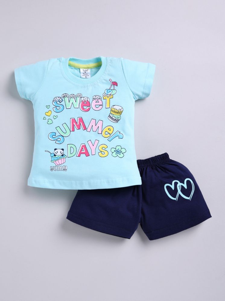     			Todd N Teen Blue Cotton Baby Girl T-Shirt & Shorts ( Pack of 1 )