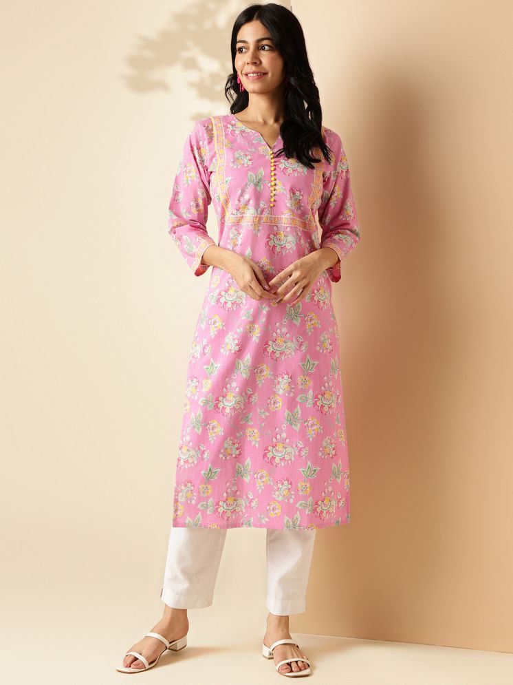     			Vbuyz Cotton Printed Straight Women's Kurti - Pink ( Pack of 1 )