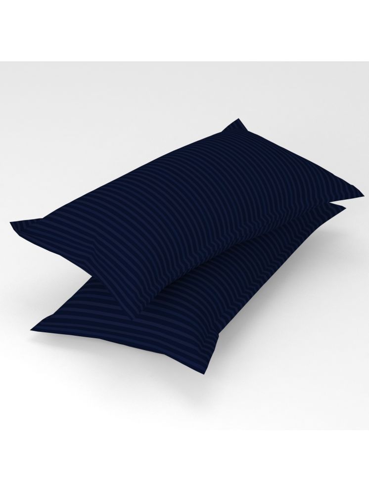     			gharsaaz - Pack of 2 Poly Cotton Vertical Striped Standard Size Pillow Cover ( 68.58 cm(27) x 43.18 cm(17) ) - Navy