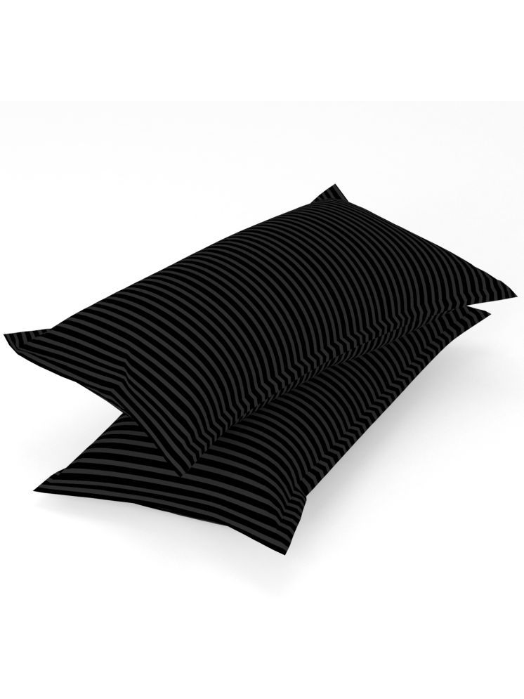     			gharsaaz - Pack of 2 Poly Cotton Vertical Striped Standard Size Pillow Cover ( 68.58 cm(27) x 43.18 cm(17) ) - Black