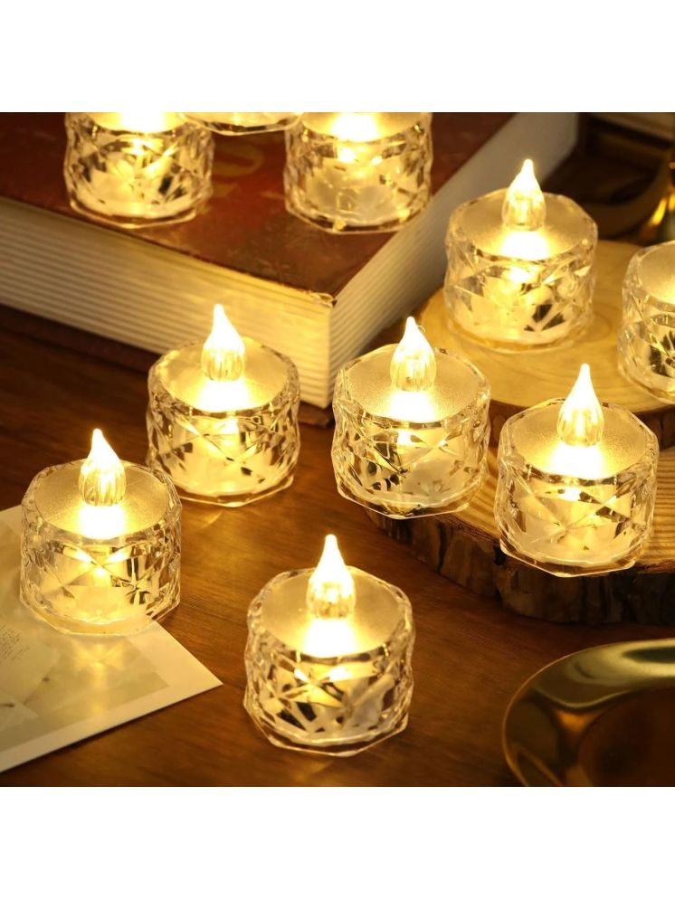     			Crystal LED Tea Light Smokeless Flameless Acrylic Pooja Diya - Pack of 12