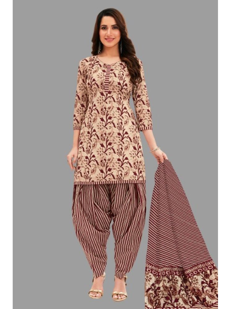     			shree jeenmata collection Unstitched Cotton Printed Dress Material - Brown ( Pack of 1 )