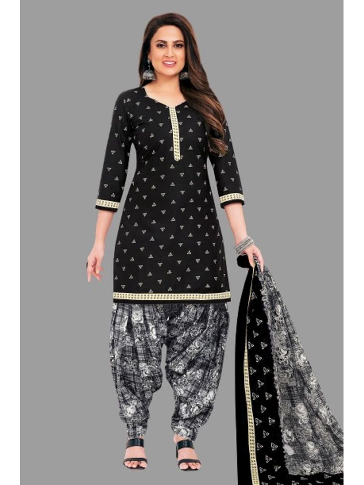     			shree jeenmata collection Unstitched Cotton Printed Dress Material - Black ( Pack of 1 )