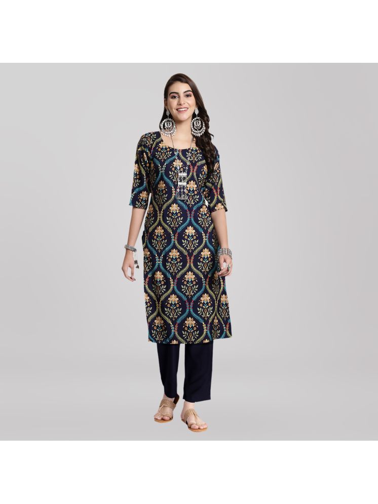     			1 Stop Fashion Crepe Printed Kurti With Pants Women's Stitched Salwar Suit - Navy ( Pack of 1 )