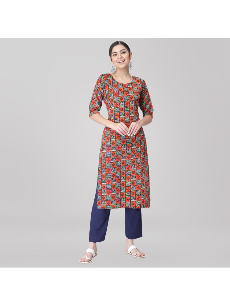     			1 Stop Fashion Crepe Printed Kurti With Pants Women's Stitched Salwar Suit - Orange ( Pack of 1 )