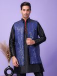 Hangup Navy Blue Polyester Men's Nehru Jacket ( Pack of 1 )