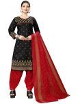 Rajnandini Cotton Blend Printed Kurti With Patiala Women's Stitched Salwar Suit - Black ( Pack of 1 )