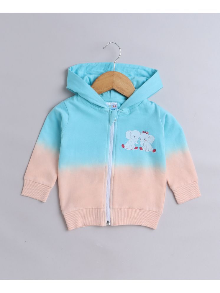     			BUMZEE Blue & Peach Girls  Full Sleeves Cotton Hooded Zipper Sweatshirt Age - 18-24 Months