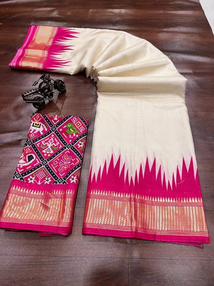     			Bhuwal Fashion Art Silk Printed Saree With Blouse Piece - Pink ( Pack of 1 )