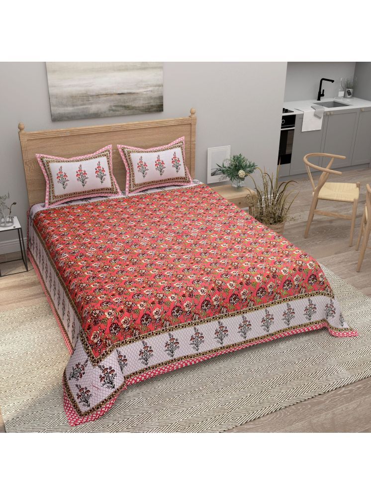     			Bombay Spreads Cotton Floral Printed 1 Double King with 2 Pillow Covers - Red