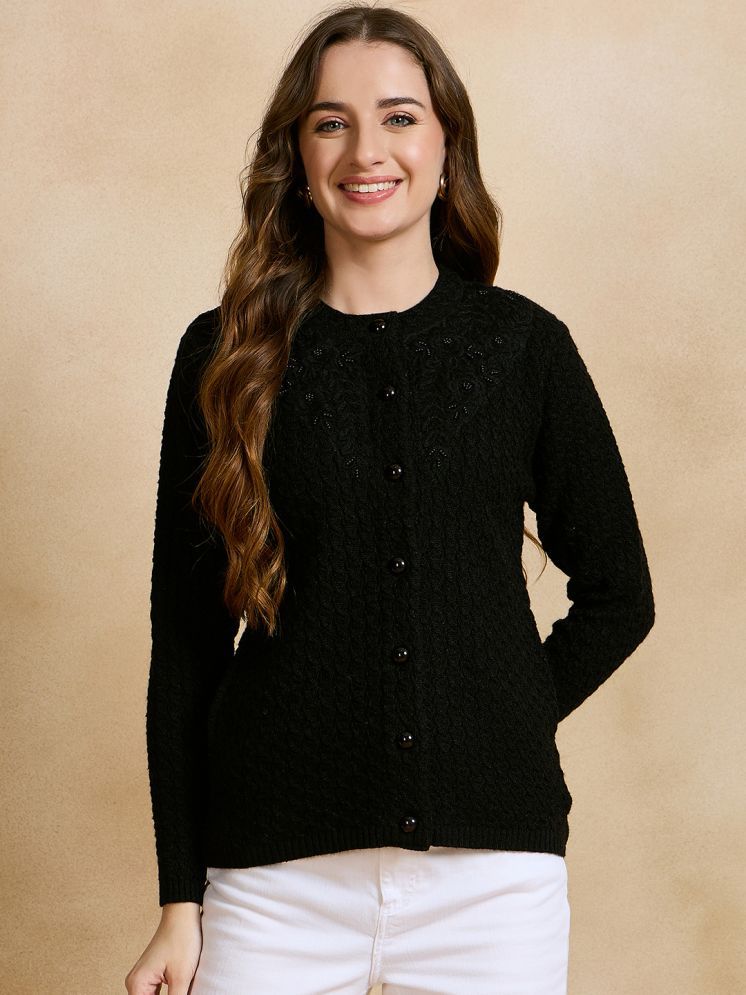     			Clapton Pure Wool Round Neck Women's Buttoned Cardigans - Black ( )