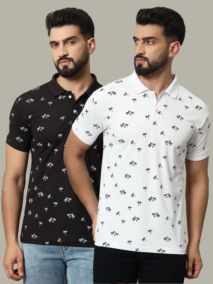     			DENNIN Pack of 2 Cotton Blend Regular Fit Printed Half Sleeves Men's Polo T Shirt ( White )