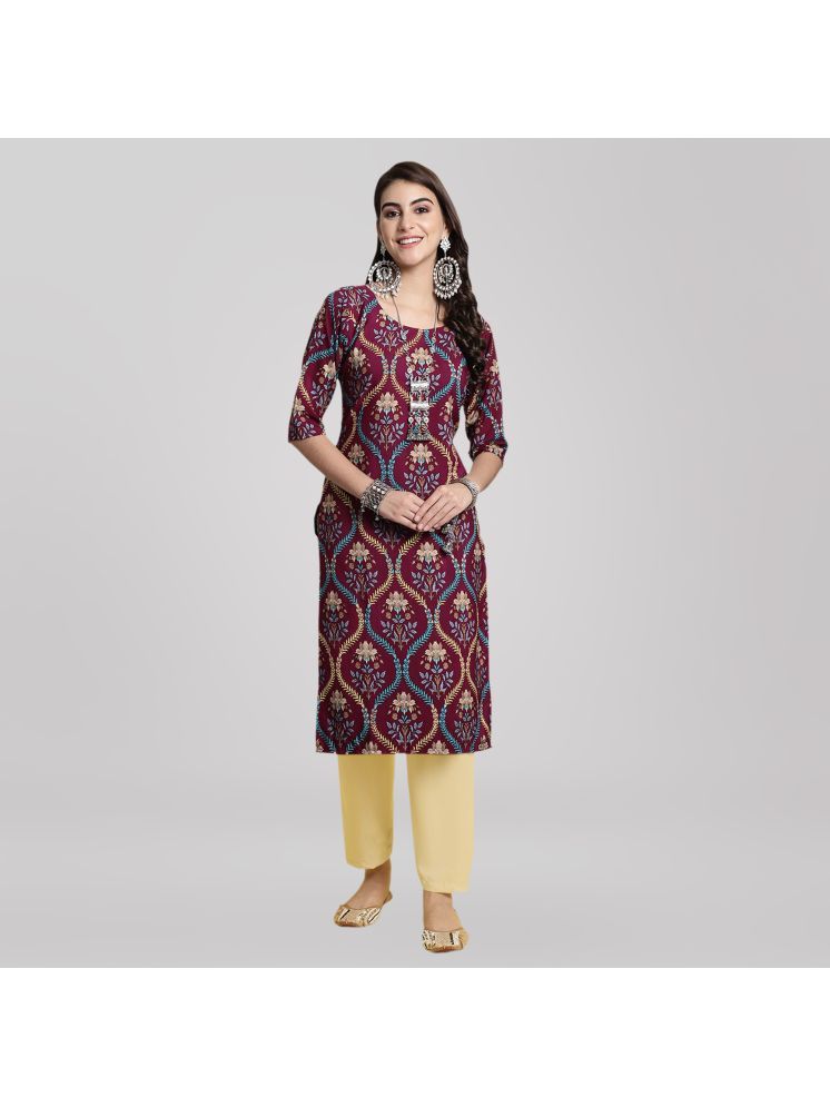     			Ethnic Basket Crepe Printed Kurti With Pants Women's Stitched Salwar Suit - Maroon ( Pack of 1 )