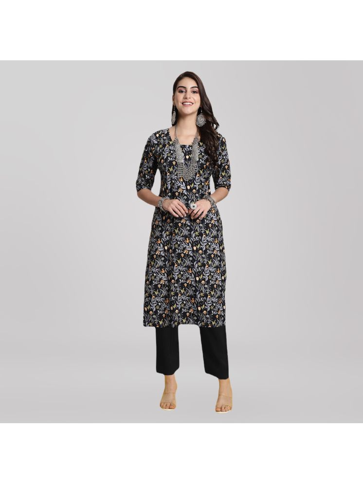     			Ethnic Basket Crepe Printed Kurti With Pants Women's Stitched Salwar Suit - Black ( Pack of 1 )