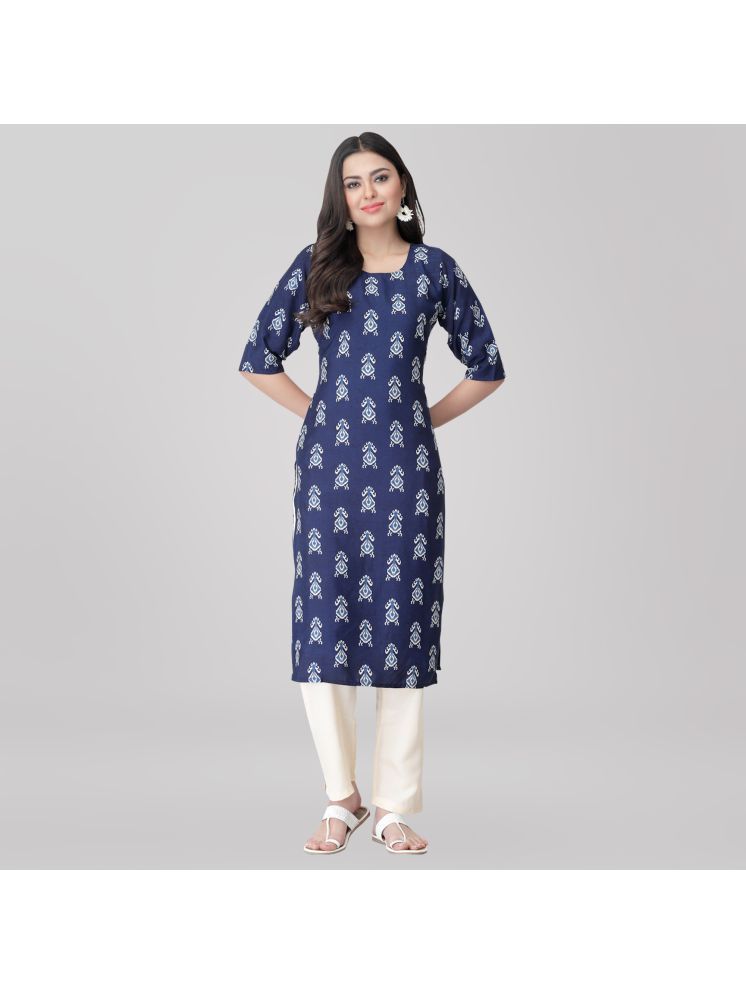     			Ethnic Basket Crepe Printed Kurti With Pants Women's Stitched Salwar Suit - Navy ( Pack of 1 )