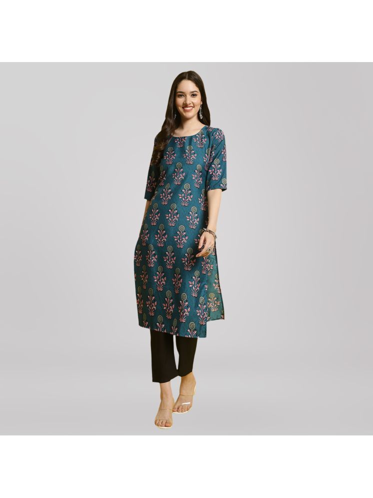     			Ethnic Basket Crepe Printed Kurti With Pants Women's Stitched Salwar Suit - Green ( Pack of 1 )