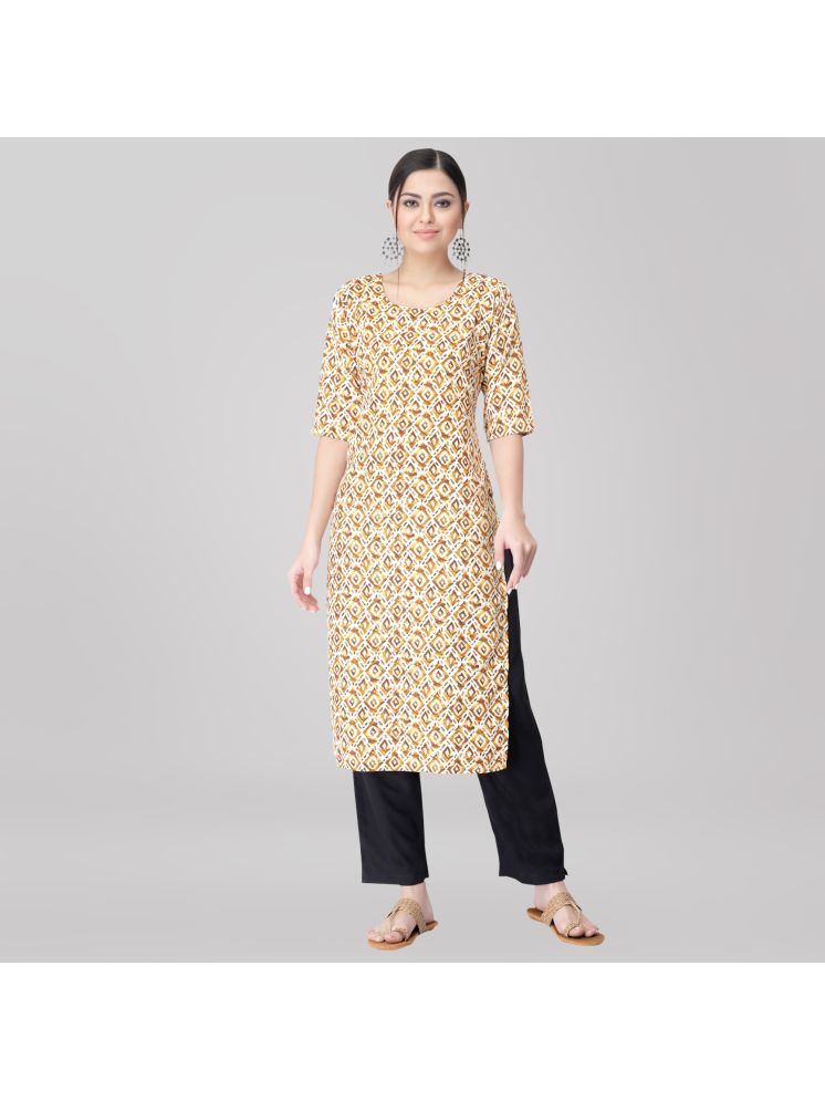     			Ethnic Basket Crepe Printed Kurti With Pants Women's Stitched Salwar Suit - Gold ( Pack of 1 )