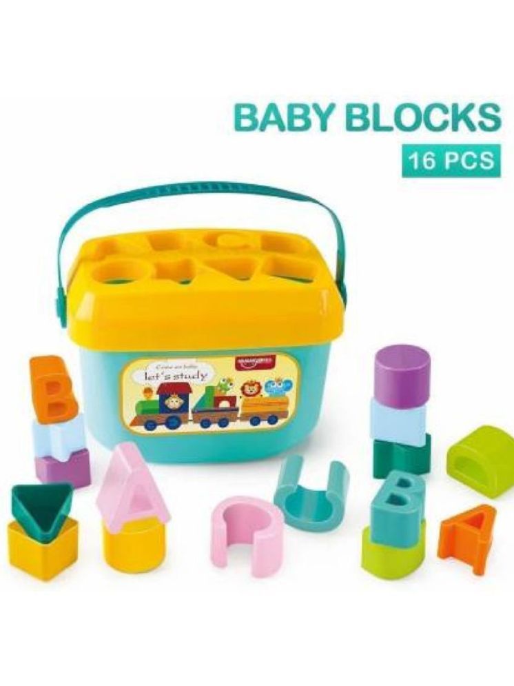     			FEDIFU  Baby Plastic First Block Shapes and Sorter, 16 Blocks, ABCD Blocks with Other Shapes, Toys for 6 Months to 2 Years Old for Boys and Girls ( Multicolor )