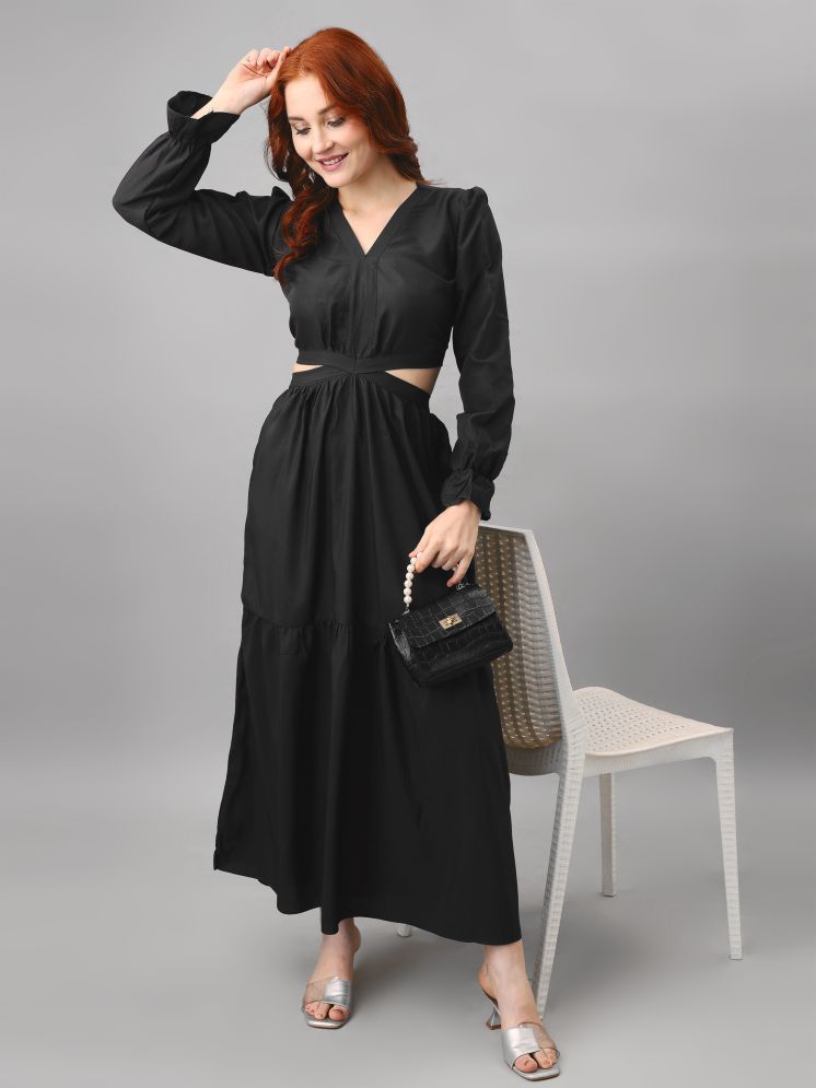     			Femvy Polyester Solid Ankle Length Women's Cut Out Dress - Black ( Pack of 1 )