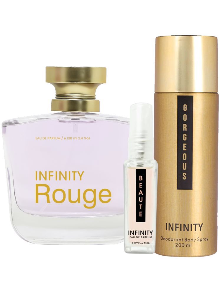     			Infinity Rouge EDP Perfume 100ml, Gorgeous Deodorant 200ml, Beaute Pocket Perfume 8ml Pack of 3