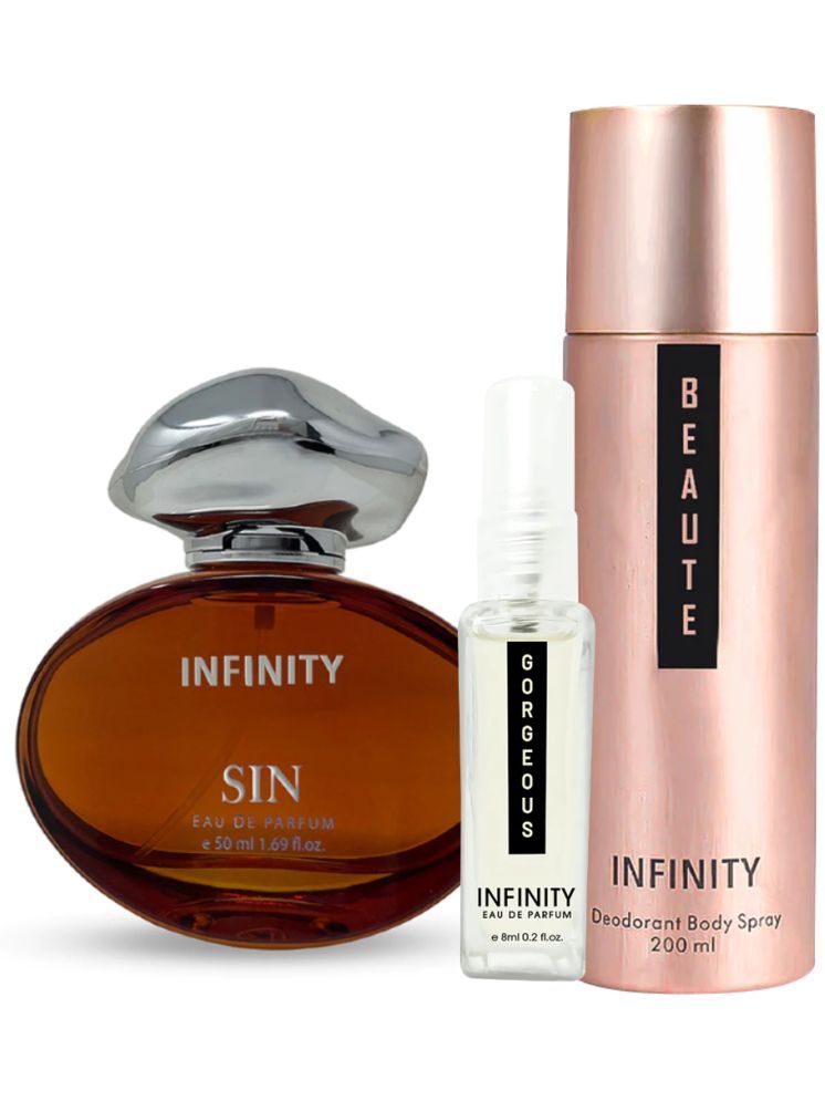     			Infinity Sin EDP Perfume 50ml, Beaute Deodorant 200ml, Gorgeous Pocket Perfume 8ml Pack of 3