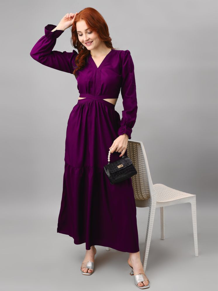     			JASH CREATION Polyester Solid Ankle Length Women's Cut Out Dress - Purple ( Pack of 1 )