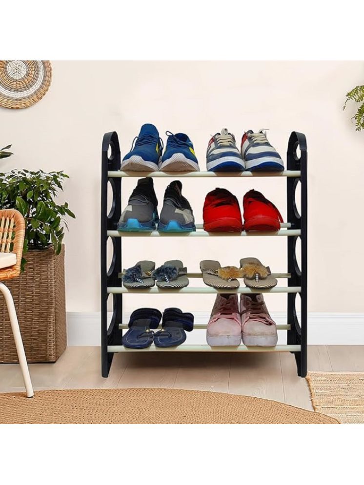     			PHILOSHOP 4 Layer Open Shoe Rack Stand With Plastic Pipe Shoe Storage Organiser for Home & Office (Black)