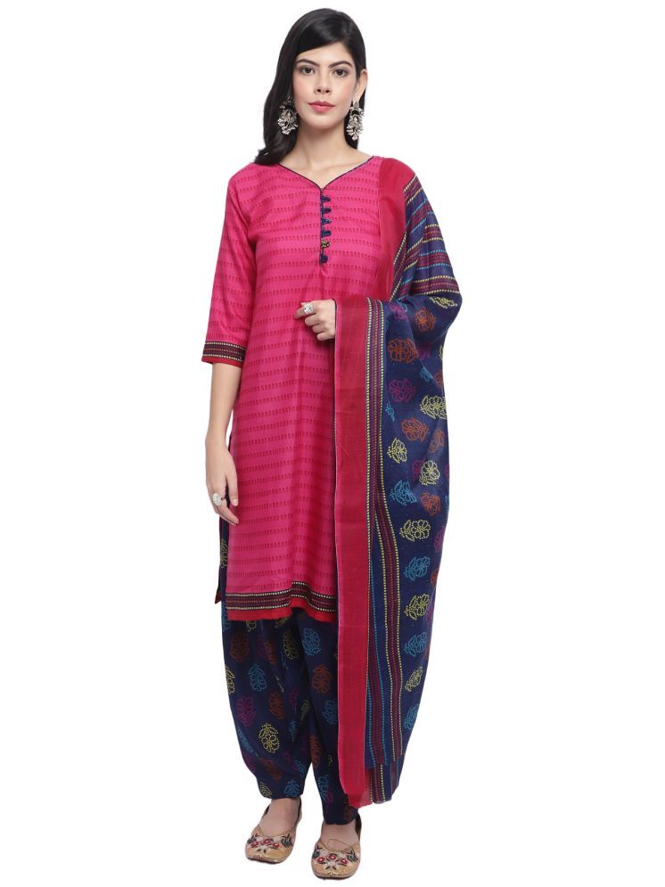     			Rajnandini Cotton Blend Printed Kurti With Patiala Women's Stitched Salwar Suit - Pink ( Pack of 1 )