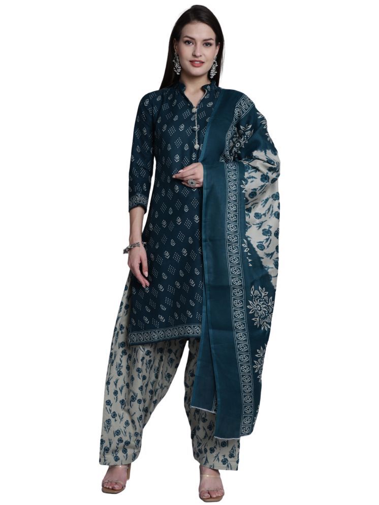     			Rajnandini Cotton Blend Printed Kurti With Patiala Women's Stitched Salwar Suit - Green ( Pack of 1 )