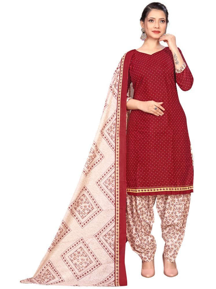     			Rajnandini Cotton Blend Printed Kurti With Patiala Women's Stitched Salwar Suit - Maroon ( Pack of 1 )