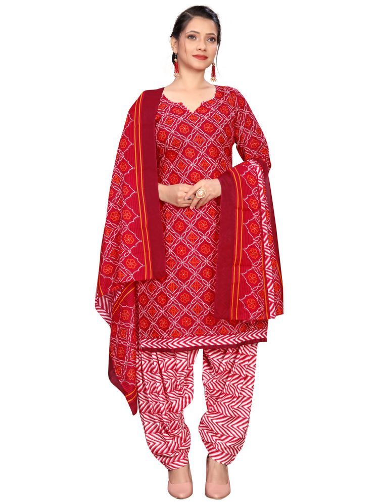     			Rajnandini Cotton Blend Printed Kurti With Patiala Women's Stitched Salwar Suit - Maroon ( Pack of 1 )