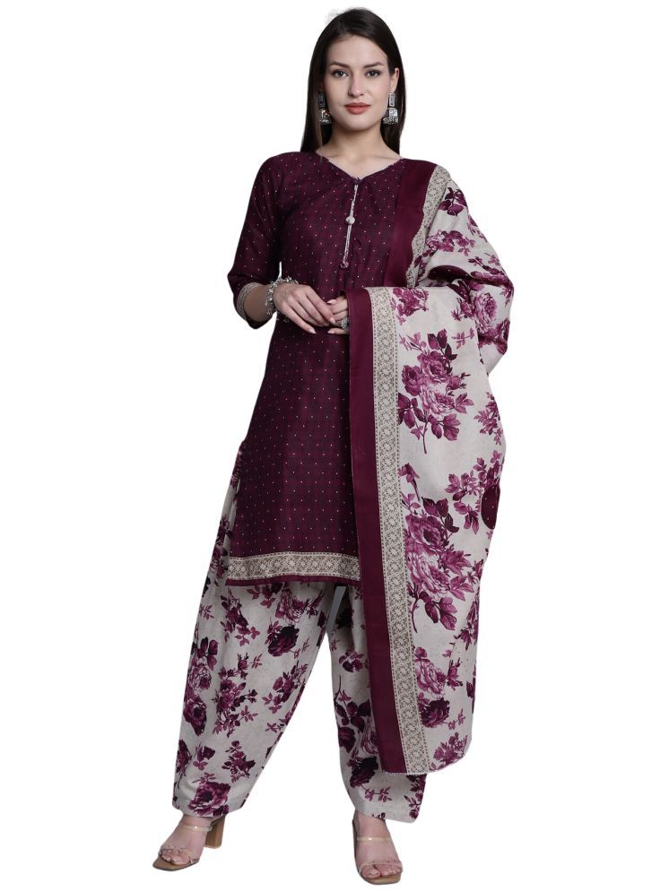     			Rajnandini Cotton Blend Printed Kurti With Patiala Women's Stitched Salwar Suit - Wine ( Pack of 1 )