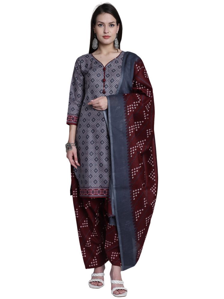     			Rajnandini Cotton Blend Printed Kurti With Patiala Women's Stitched Salwar Suit - Grey ( Pack of 1 )