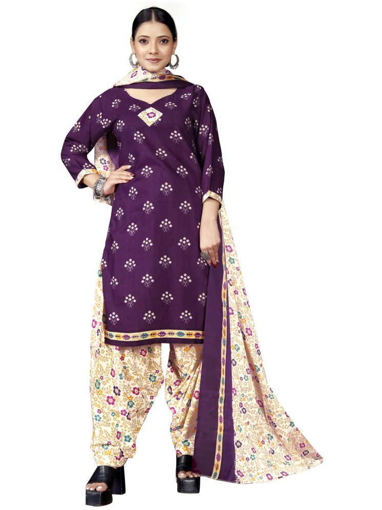     			Rajnandini Cotton Blend Printed Kurti With Patiala Women's Stitched Salwar Suit - Purple ( Pack of 1 )