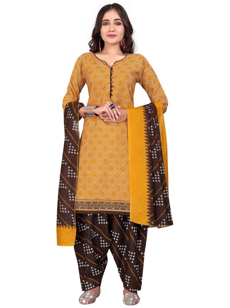     			Rajnandini Cotton Blend Printed Kurti With Patiala Women's Stitched Salwar Suit - Mustard ( Pack of 1 )