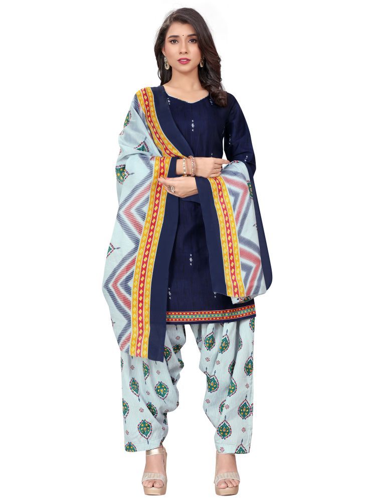     			Rajnandini Cotton Blend Printed Kurti With Patiala Women's Stitched Salwar Suit - Navy ( Pack of 1 )