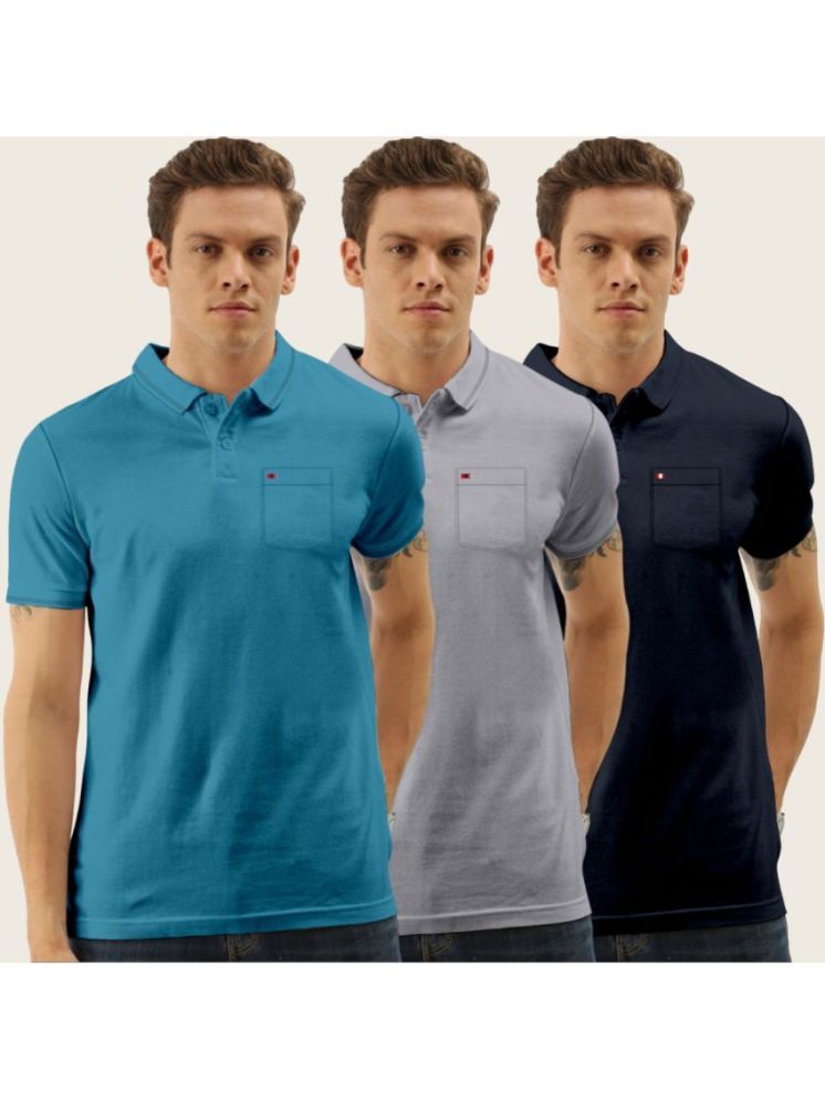     			TAB91 Cotton Blend Slim Fit Solid Half Sleeves Men's Polo T Shirt - Silver ( Pack of 3 )