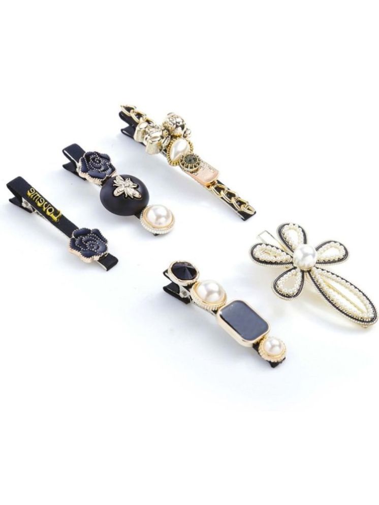     			Unicorn Black,White,Gold Unisex Hair Clip ( Pack of 5 )