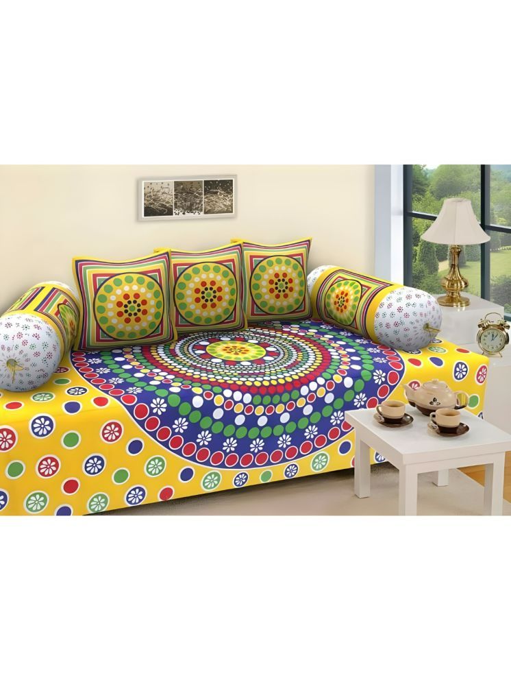     			UrbanArts Cotton Abstract Printed Diwan Set 6 Pcs - Yellow