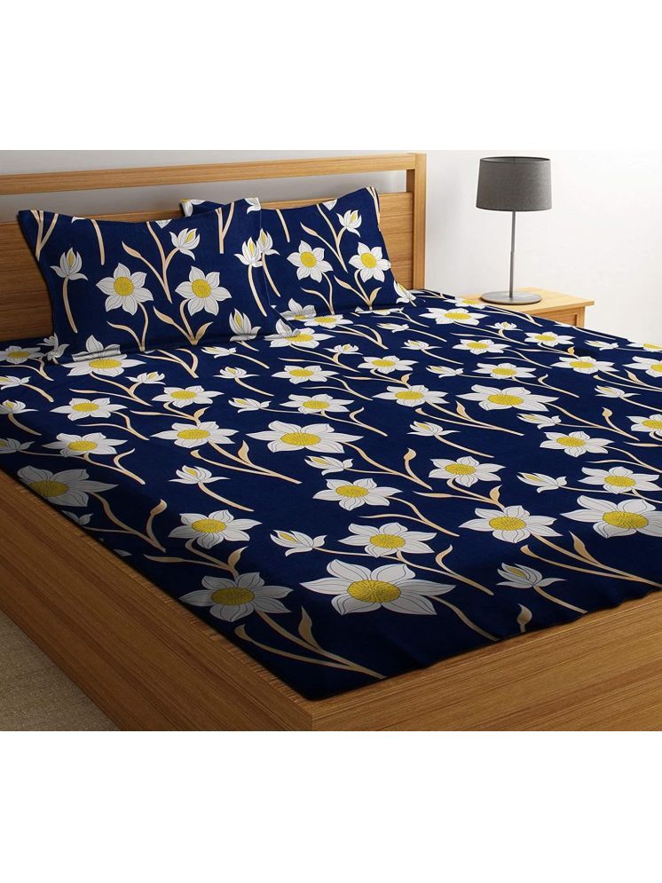     			UrbanArts Microfiber Floral 1 Double with 2 Pillow Covers - Navy Blue