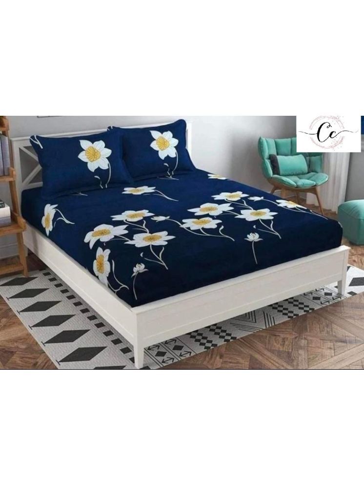     			UrbanArts Microfiber Floral 1 Double with 2 Pillow Covers - Dark Blue