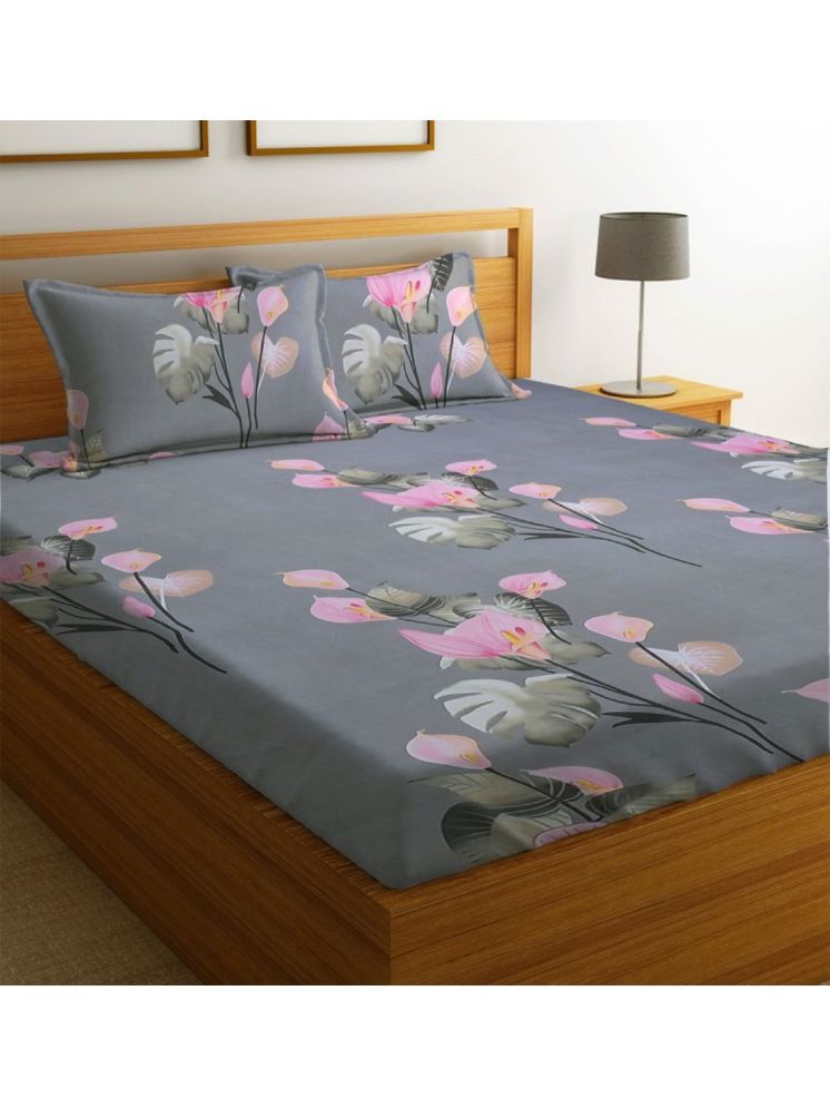     			UrbanArts Microfiber Floral 1 Double with 2 Pillow Covers - Gray