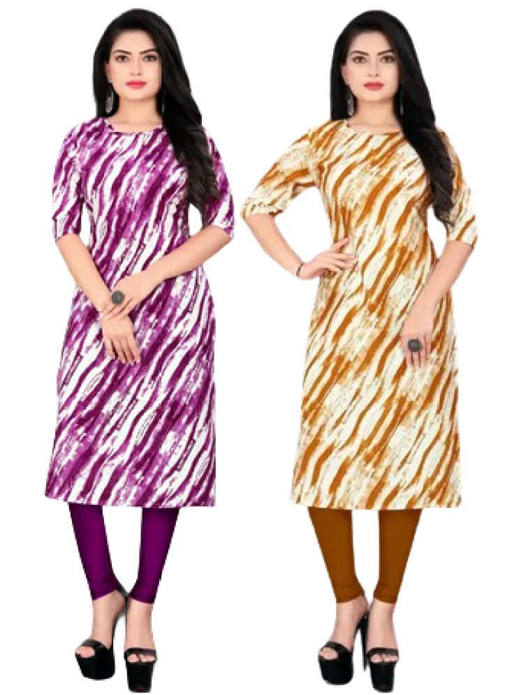     			VACHHARJ GROUP Crepe Printed Straight Women's Kurti - Yellow,Purple ( Pack of 2 )