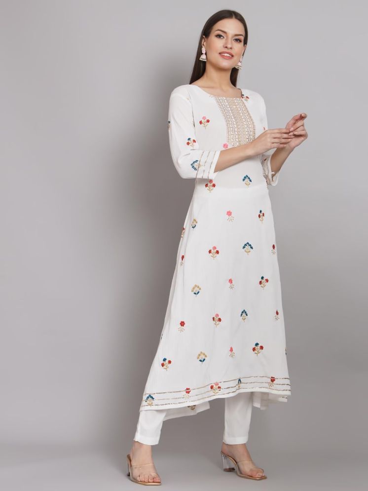     			VredeVogel Cotton Silk Embroidered Kurti With Pants Women's Stitched Salwar Suit - White ( Pack of 1 )