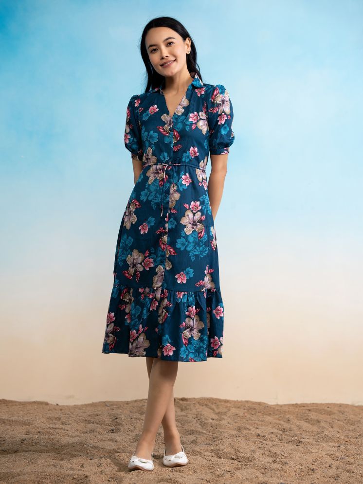     			aask Crepe Printed Knee Length Women's Fit & Flare Dress - Teal ( Pack of 1 )