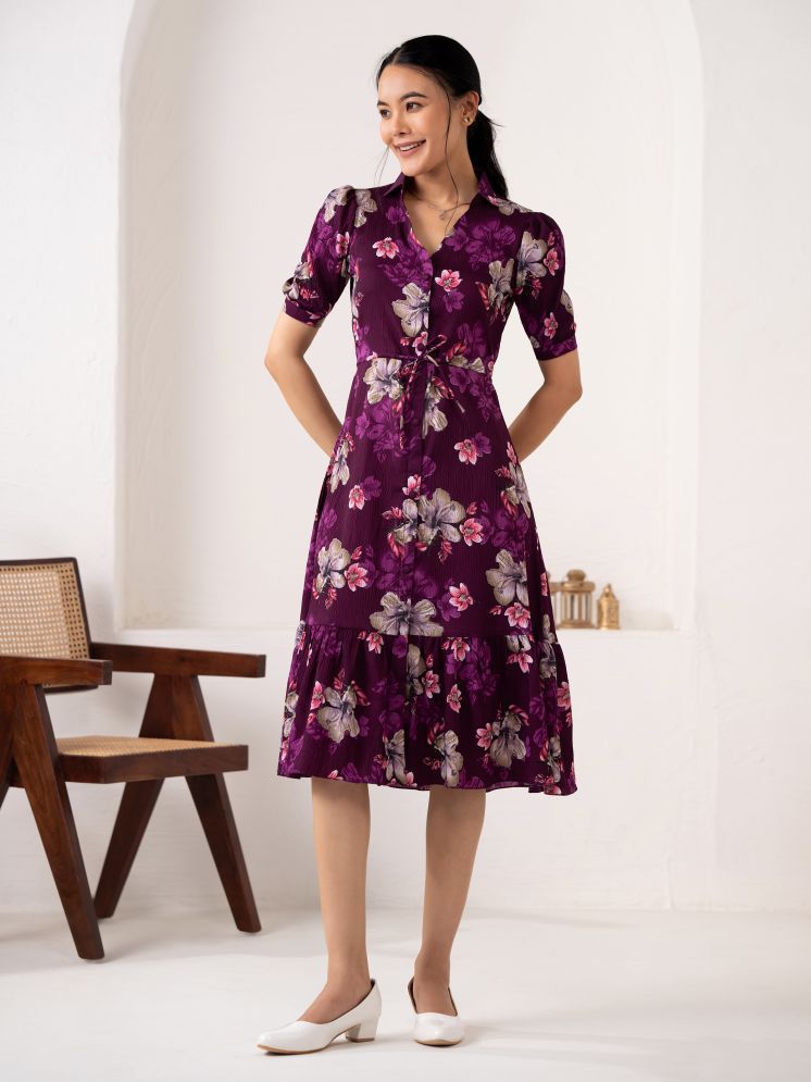     			aask Crepe Printed Knee Length Women's Fit & Flare Dress - Wine ( Pack of 1 )