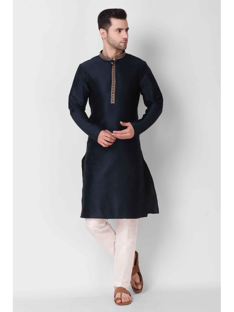     			koshin Navy Silk Men's Regular Kurta ( Pack of 1 )