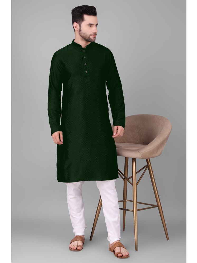     			koshin Olive Green Silk Men's Regular Kurta ( Pack of 1 )