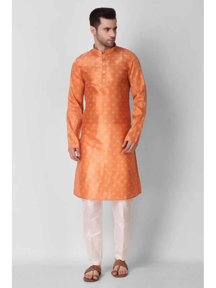     			koshin Orange Silk Men's Regular Kurta ( Pack of 1 )