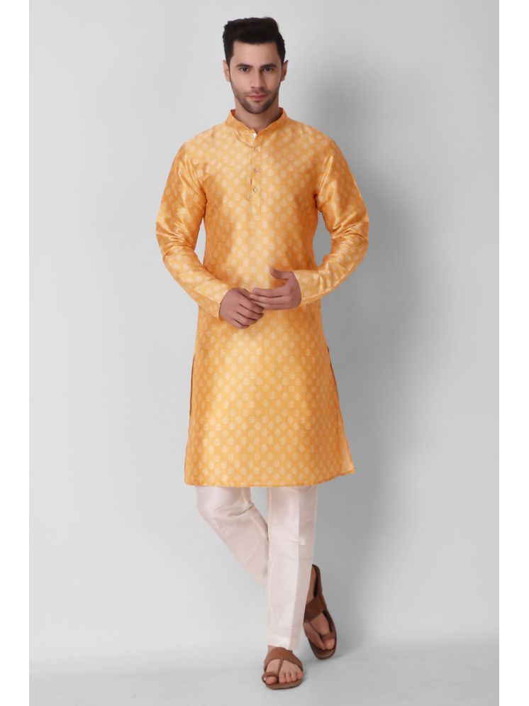     			koshin Yellow Silk Men's Regular Kurta ( Pack of 1 )